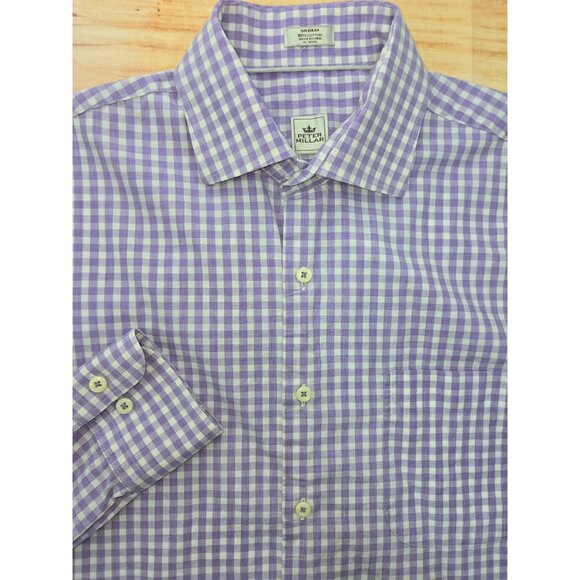 Peter Millar Classic Fit Button-Down Shirt Medium Purple Check - Picture 4 of 6